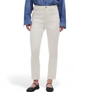 Madewell Perfect Vintage Crop Jean Distressed Hem High-Rise Skinny White Sz 30